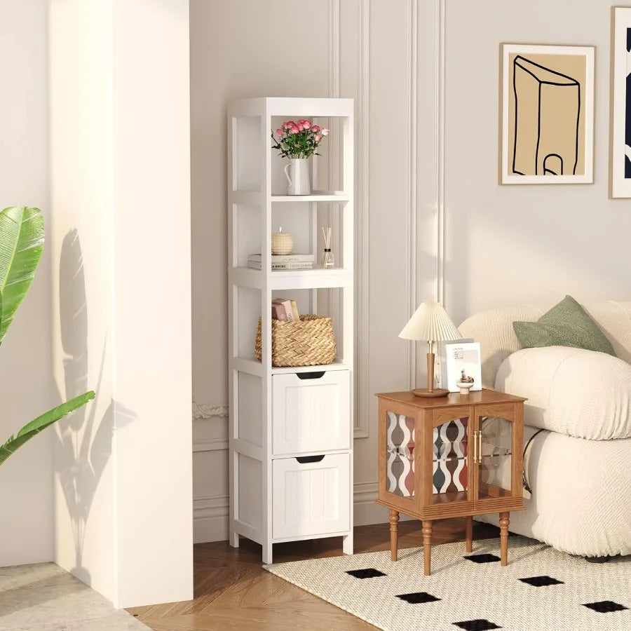 Bathroom Storage Cabinet/ Organizer With 2 Drawers And 3 Shelves