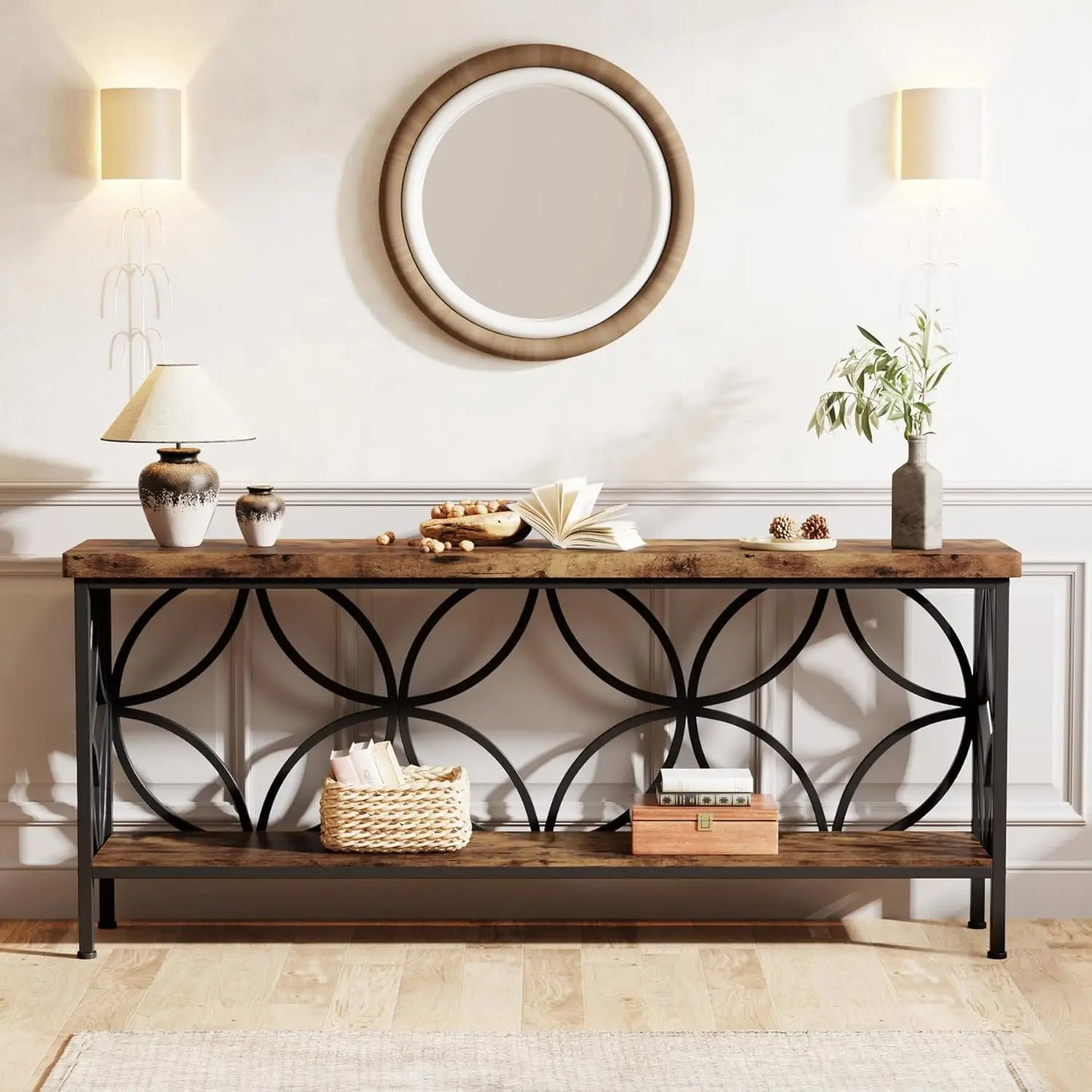 71-Inch Narrow Sofa Table, Long Sofa Table Behind Couch, Entry Console Table with Storage for Entryway, Living Room