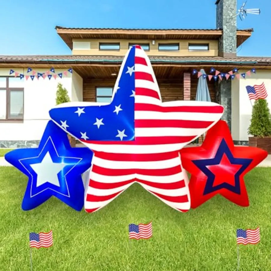 7FT 4th of July Inflatable – Patriotic Stars Outdoor Decoration with Built‑In LED Lights