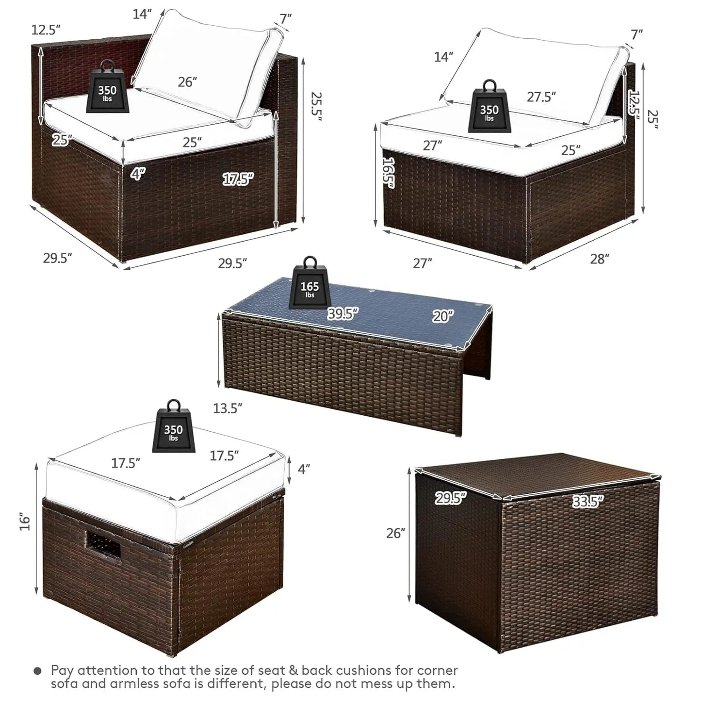 8‑Piece Rattan Outdoor Furniture Set – Sectional Sofa, Chairs, Storage Ottoman & Glass Table, Space‑Saving Design