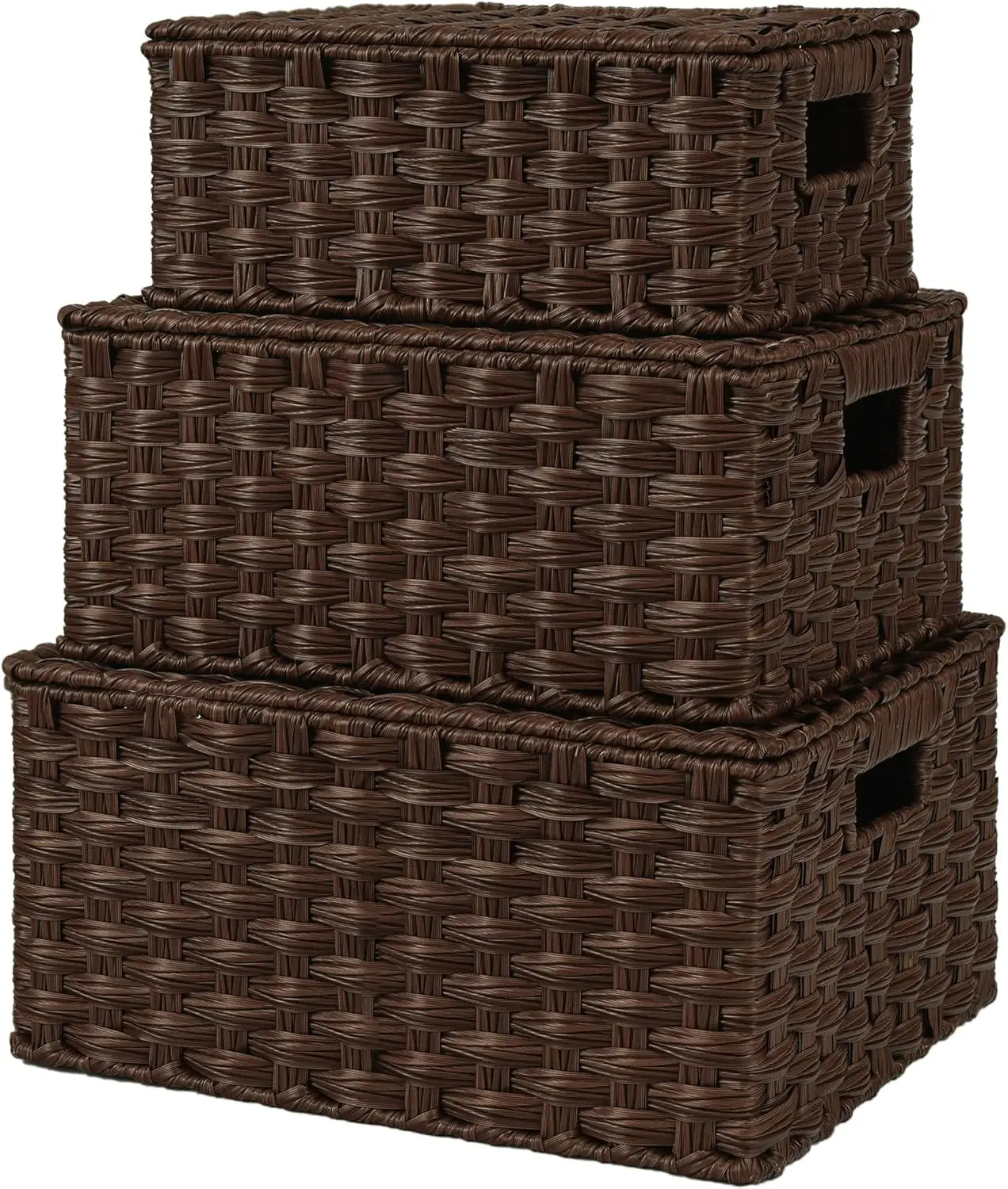 Set of 3 Wicker Baskets with Lids