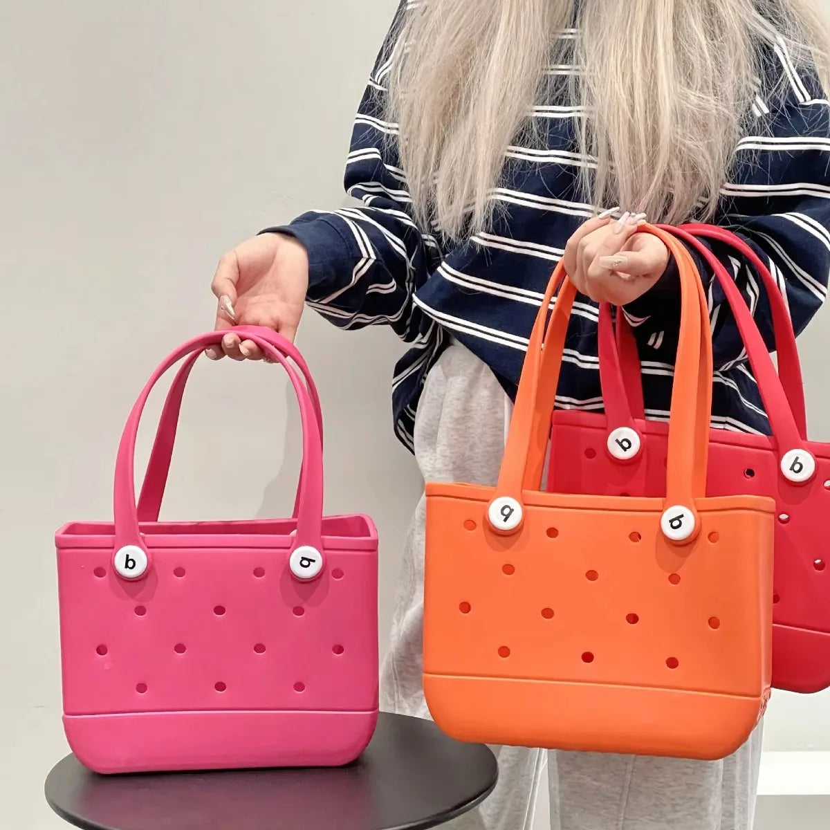 Waterproof  Rubber Mini Beach Bag - Summer Pool Storage Basket