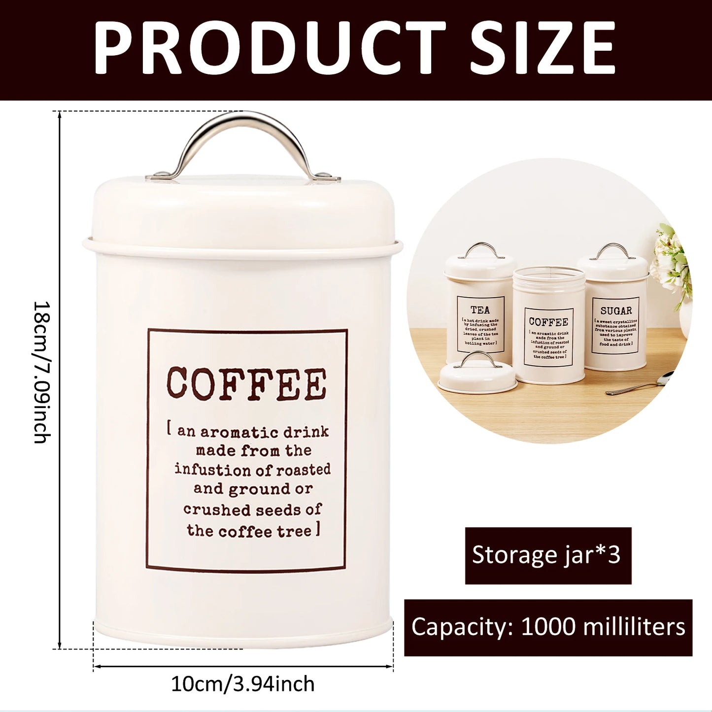 3Pcs Coffee Bean Organizer - Tea, Coffee, and Sugar Canisters Set with Lid