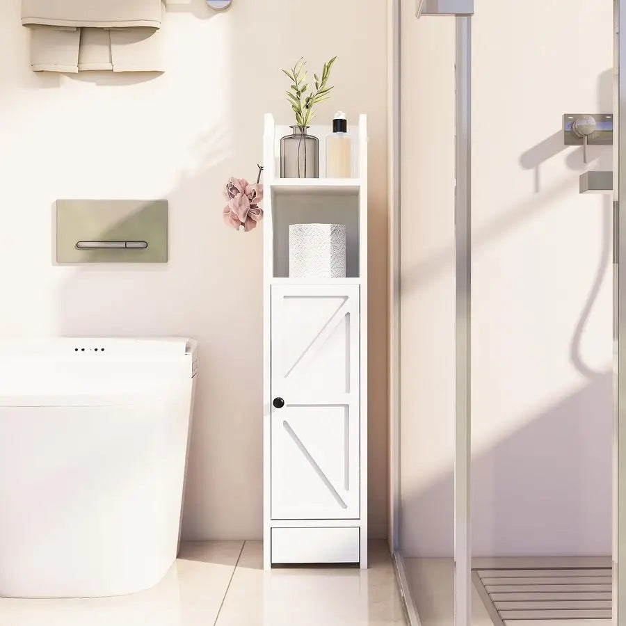 Bathroom Storage Cabinet, Toilet Paper Storage with Doors and Adjustable Shelf