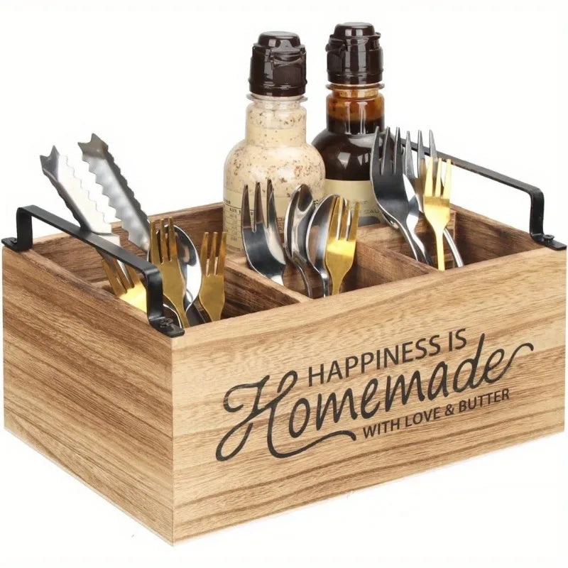 Wooden Cutlery Storage Box – 1 PC Knife, Fork & Spoon Organizer for Kitchen & Coffee Bar Desktop