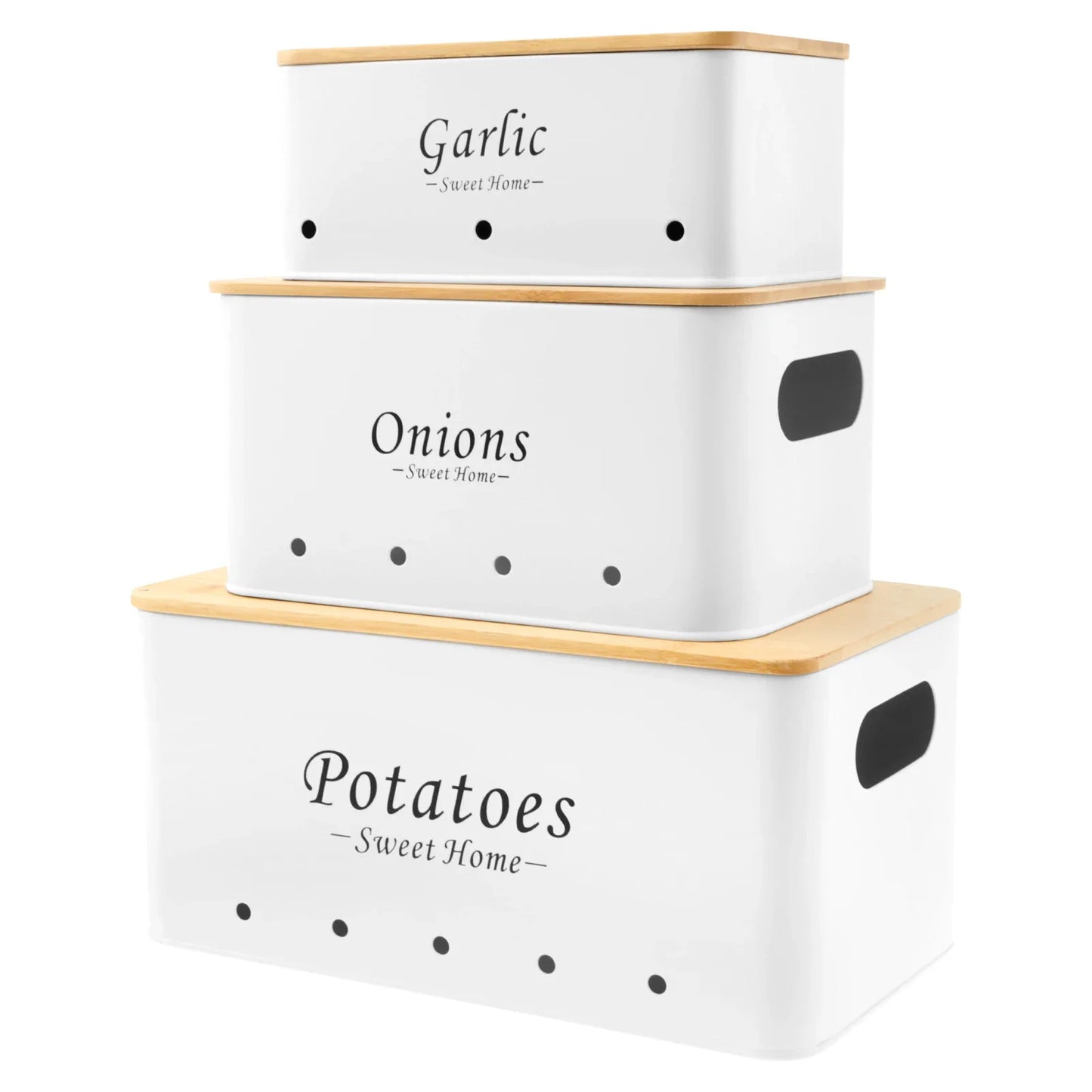 3Pcs Set Onion Garlic Potato Storage Box Carbon Steel with Vent Hole for Vegetables