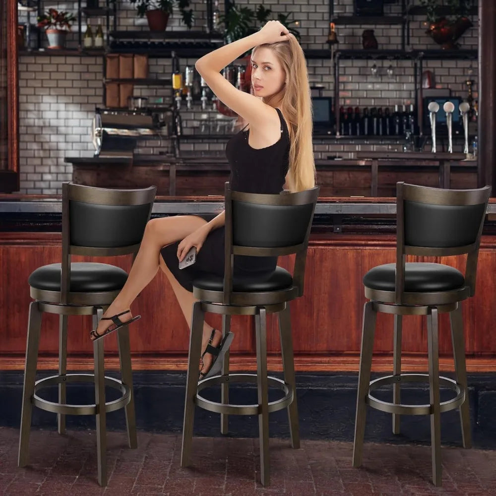 Swivel Bar Stools Set of 2 - 24 Inch Counter Height Barstools, Black Faux Leather
