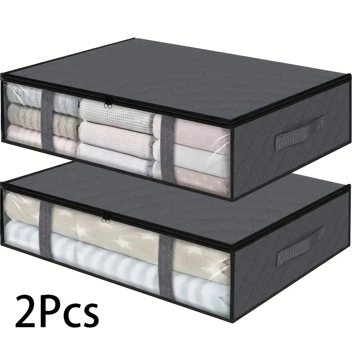 2‑Pack Large Under‑Bed Storage Organizers – Clear Window Bags with Reinforced Handles for Clothes, Comforters & Bedding