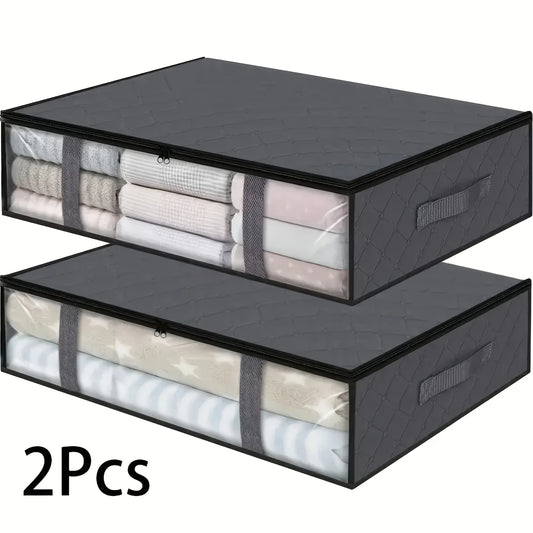 2‑Pack Large Under‑Bed Storage Organizers – Clear Window Bags with Reinforced Handles for Clothes, Comforters & Bedding