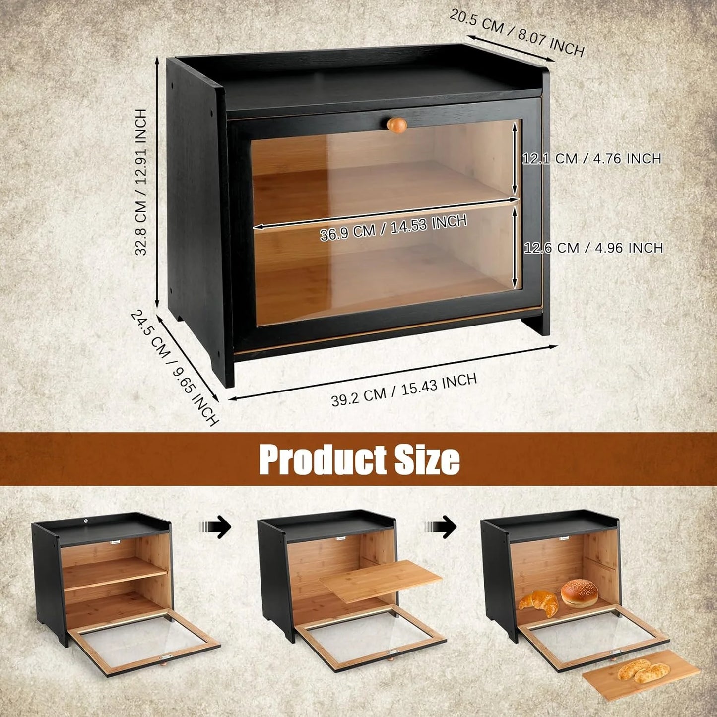 2‑Tier Large‑Capacity Bread Box – Double‑Layer Bamboo Storage Bin with Clear Window
