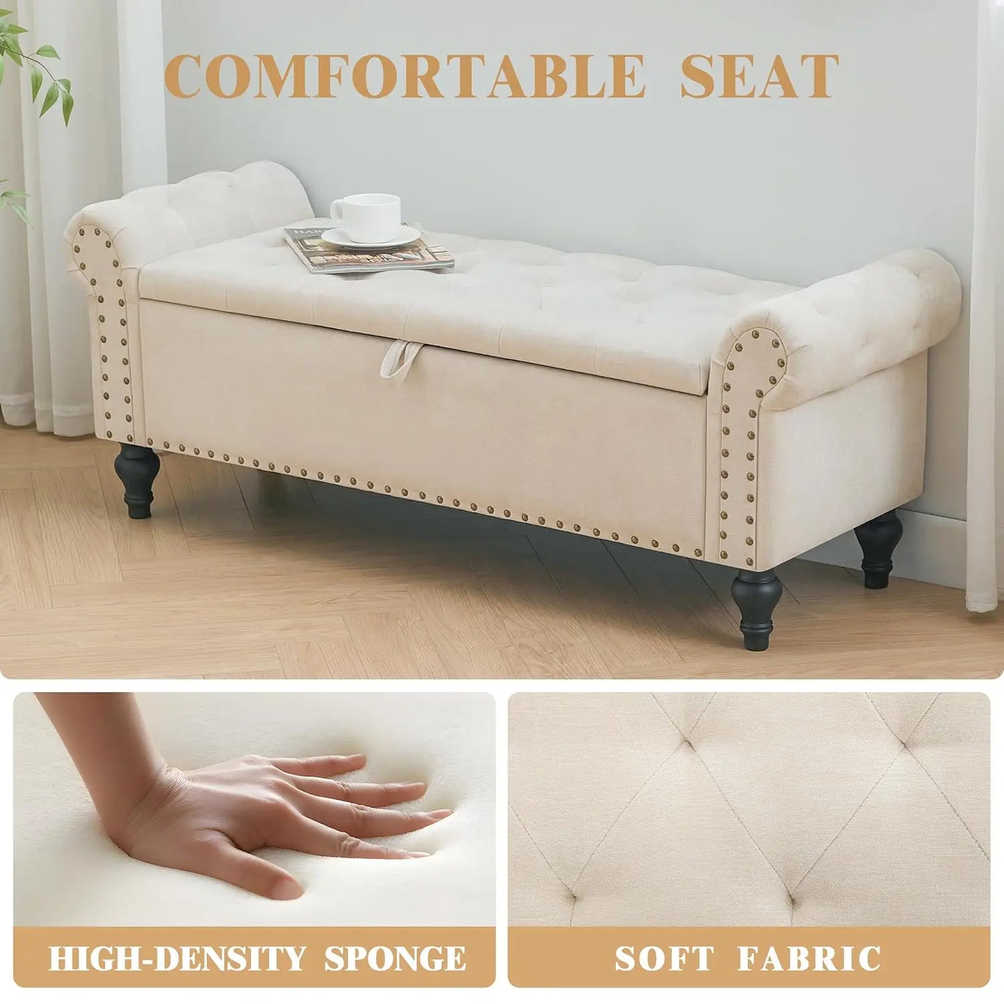 51" Storage Ottoman Bench