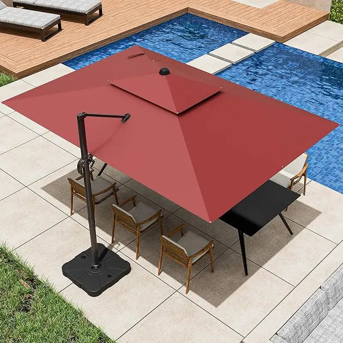 9x12FT Cantilever Patio Umbrella - Heavy Duty Double Layer Offset Design with 360° Rotation