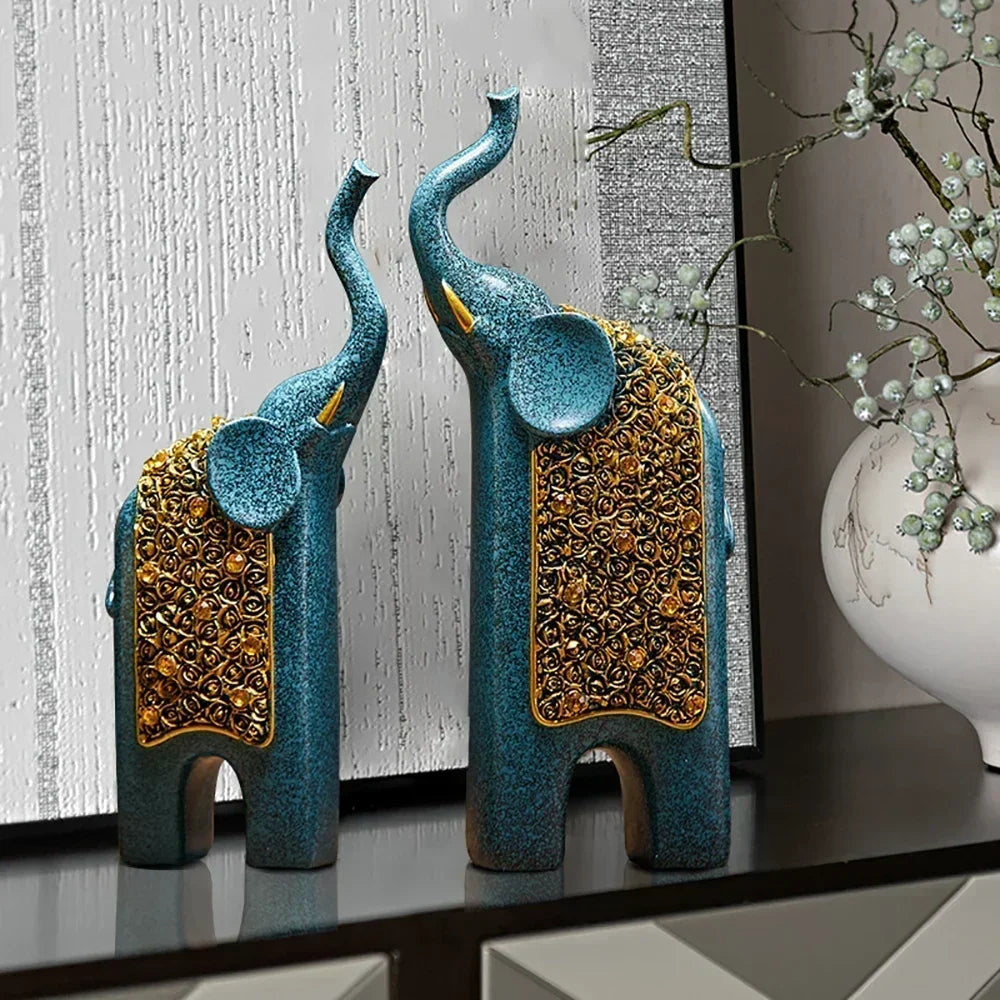 2PCS Retro Resin Elephant Ornaments – Creative Home Office Desktop & Bookshelf Decorations