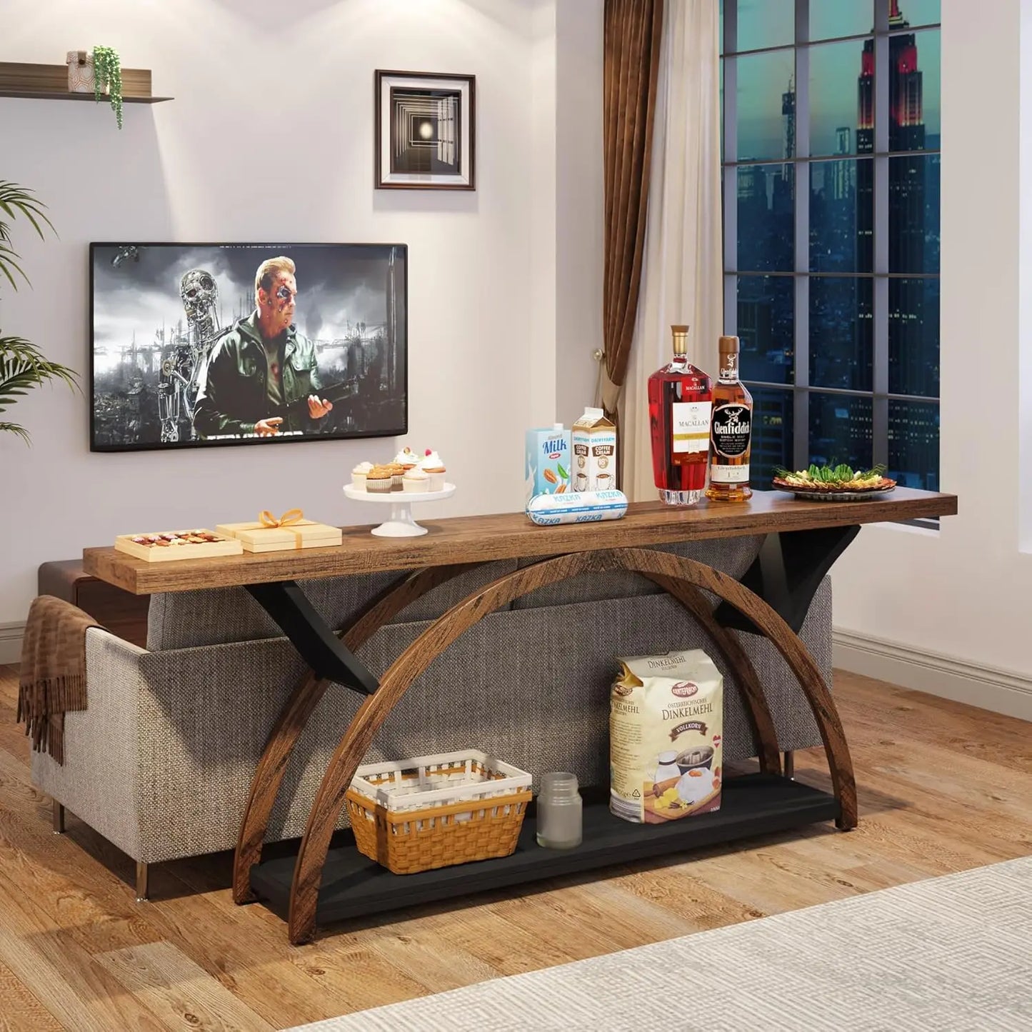 70" Console Table with Storage Shelf, Narrow Long Sofa Table Behind Couch Table