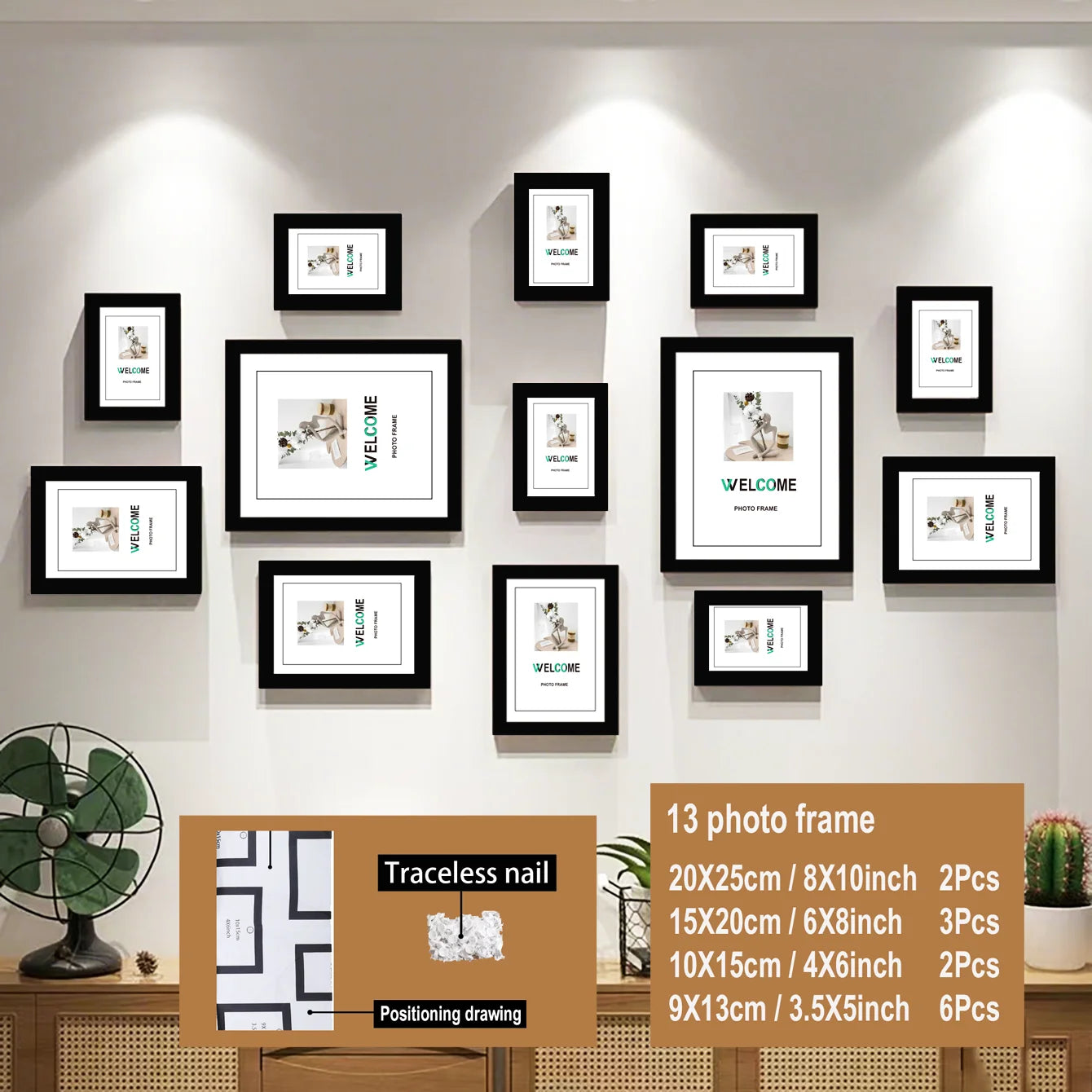 13‑Piece Wood Picture Frame Set – Multi‑Size Wall Gallery Frames for Photos