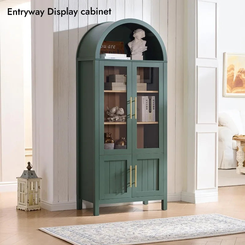 71" Arched Display Cabinet with Glass Doors | 5-Tier Modern Bookcase