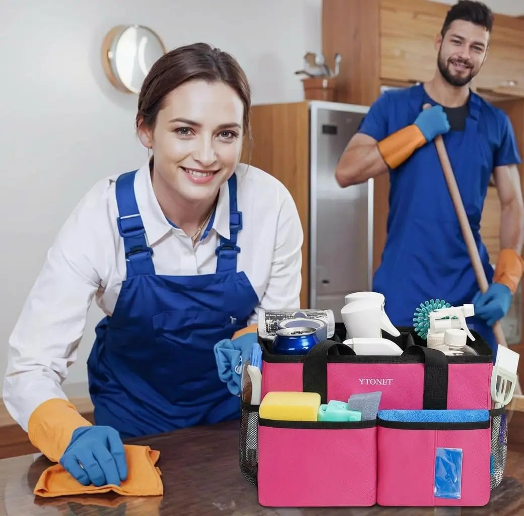 Water-Resistant Cleaning Caddy with Handle & Foldable Divider for Kitchen, Bathroom, Car Tools