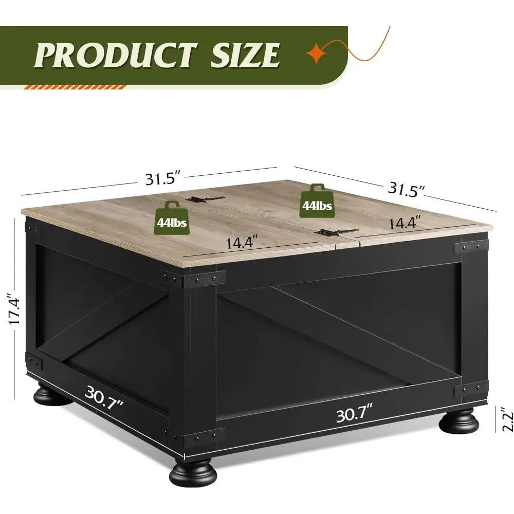 31.5" Square Lift‑Top Coffee Table – Modern Storage Table with Hidden Compartment