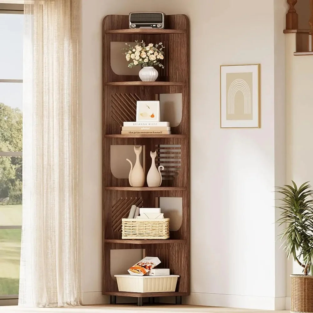 Freestanding Corner Display Shelf | Narrow Bookshelf & Storage Organizer