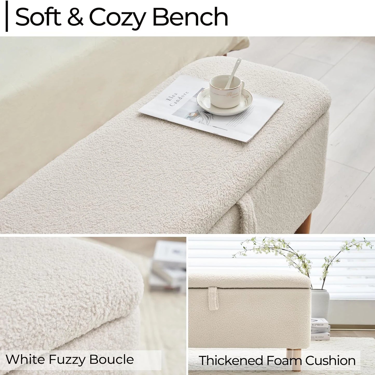 39.5" Storage Ottoman Bench – Upholstered Entryway or Bedroom Bench with Hidden Compartment