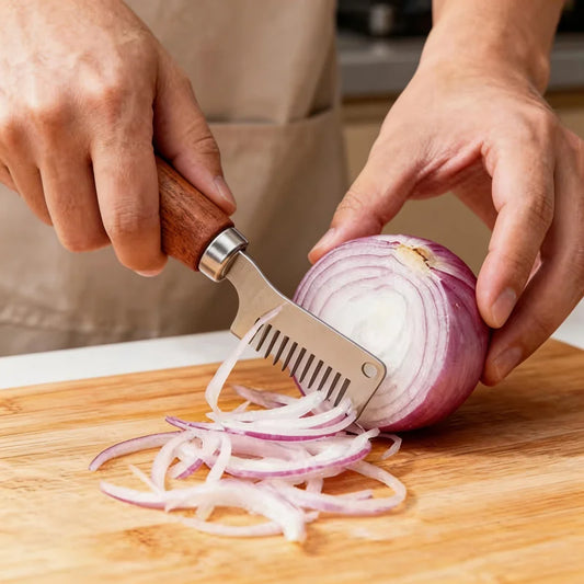 Stainless Steel Scallion Slicer Knife – Wooden‑Handle Vegetable Shredder & Kitchen Cutting Tool