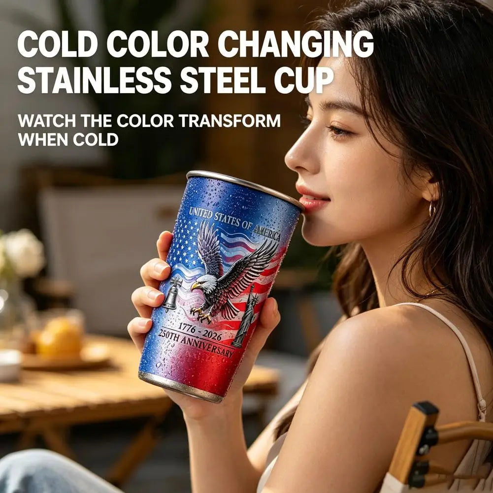 USA 250th Anniversary Color Changing Tumbler Patriotic Cup, American Independence 250 Years Commemorative Gift