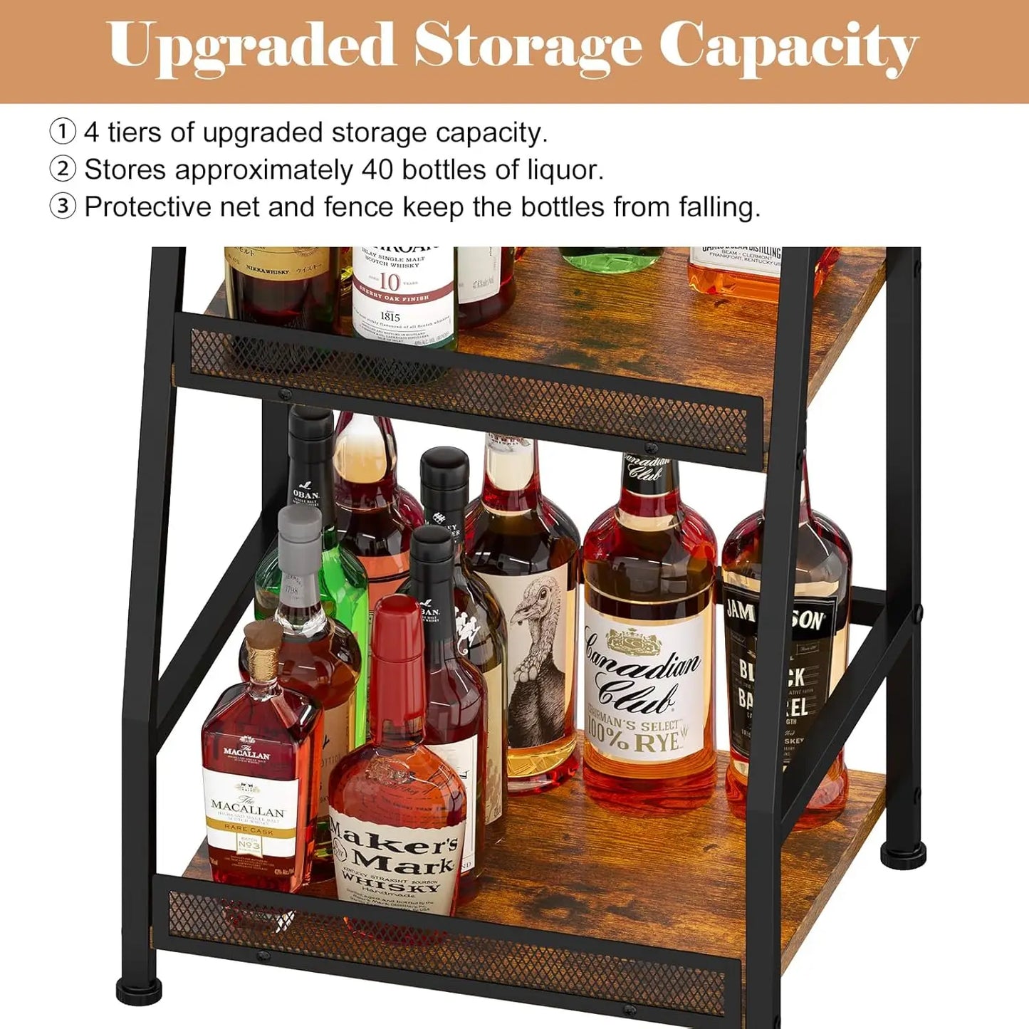 4‑Tier Trapezoid Liquor Stand – Tiered Bottle Display Shelf for Home Bar