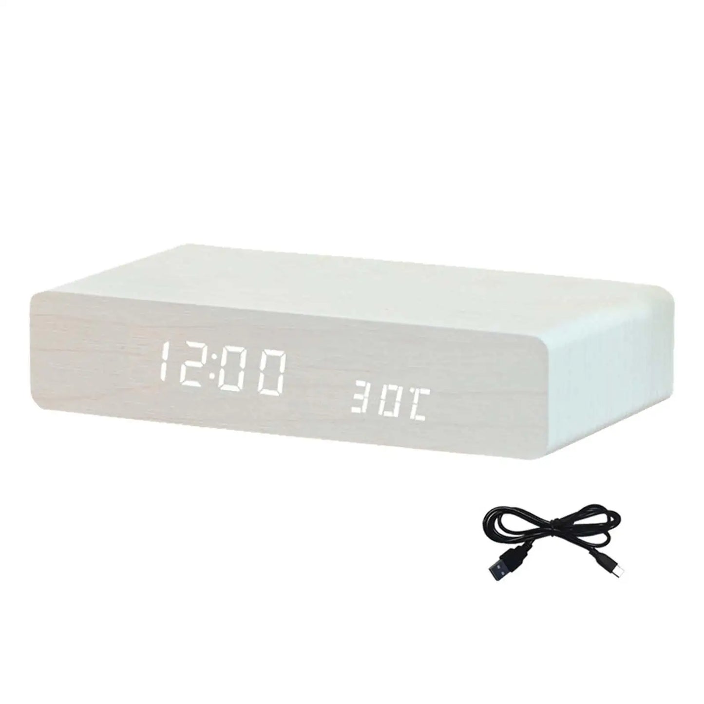 Minimalist Wooden Digital Clock – Wireless Charging Bedside Alarm