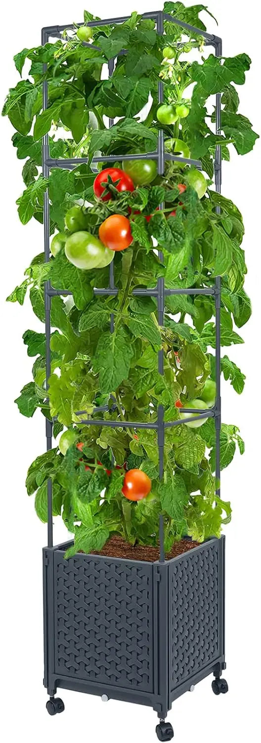 Raised Garden Bed with Trellis – Self‑Watering Planter Box with Wheels for Climbing Plants & Vegetables