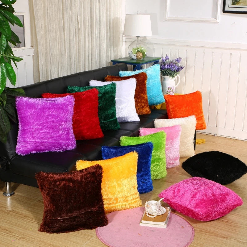 Soft Plush Faux Fur Throw Pillow Covers – Luxurious Decorative Cushion Cases (Multiple Colors)