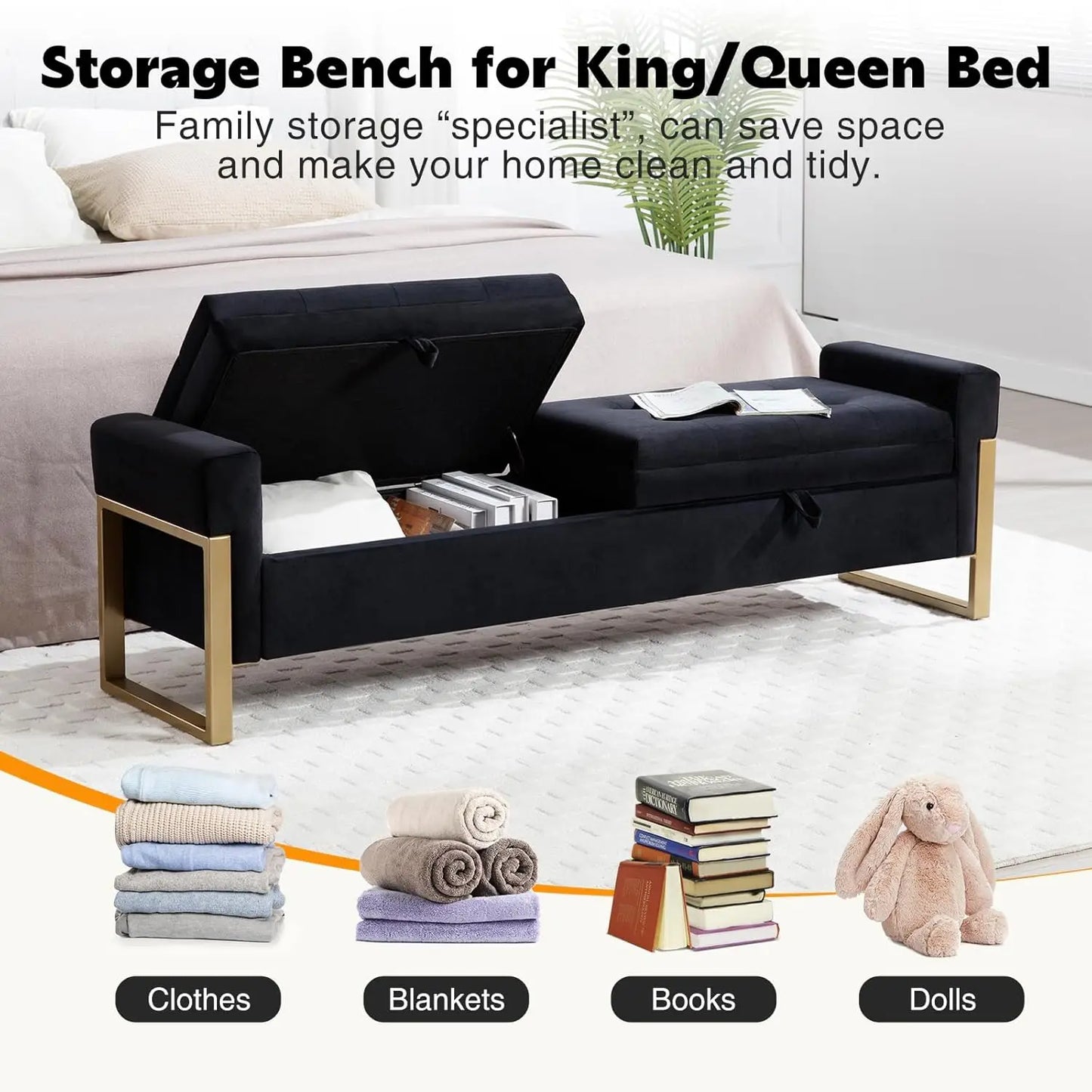 67" Storage Bench, Double Lids Storage