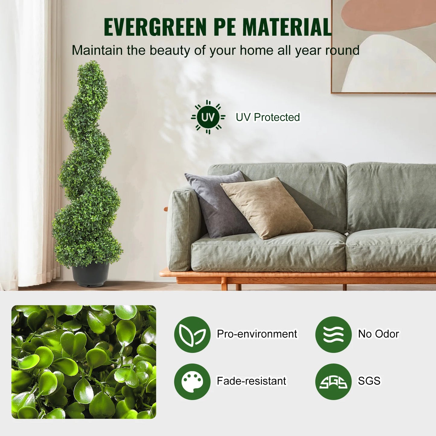 UV‑Resistant Boxwood Spiral Topiary – 24–48" Artificial Plant (1 or 2 Pack)