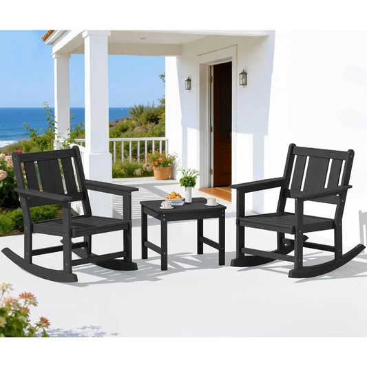 3‑Piece Patio Rocking Chair Set – All‑Weather Chairs with Cushions & Side Table