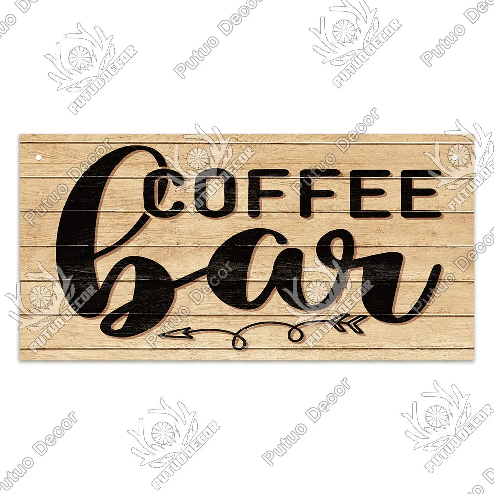 Decor Coffee Wooden Signs - Plaque Wood Plate Rustic Hanging for Cafe, Bar, or Kitchen