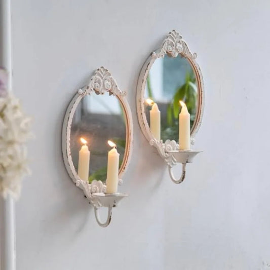 White Mirror Wall Candle Sconces Set of Two