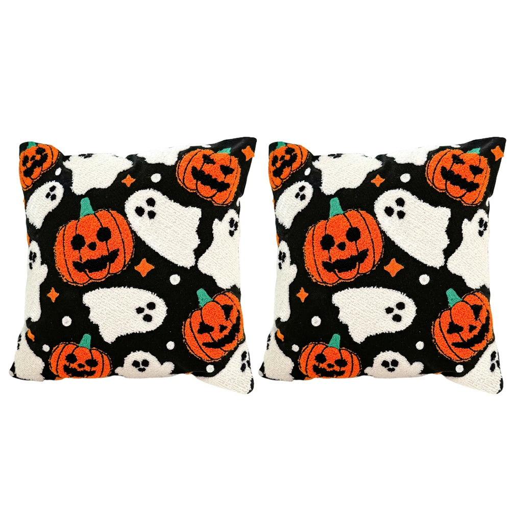 Halloween Throw Pillow Covers – 18×18" Embroidered Pumpkin Decorative Cushion Cases