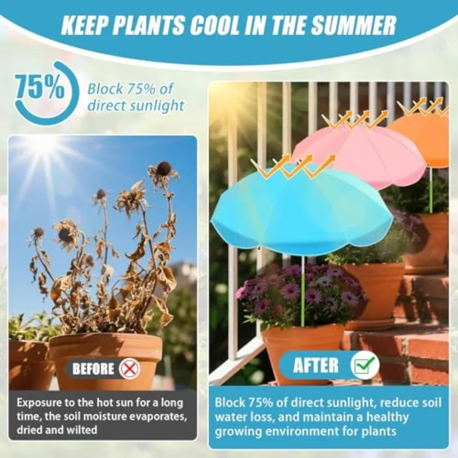 8‑Pack Plant Umbrellas – 26" Large Adjustable Shade with 43.4" Tall Stakes for Outdoor Garden Protection