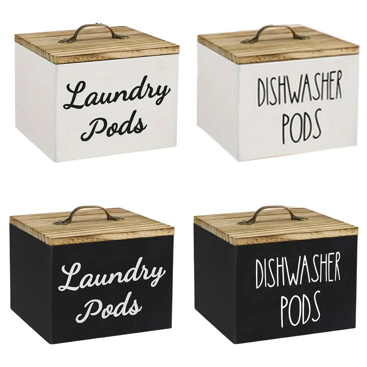 Wooden Laundry/Dishwasher Pod Holder Dispenser with Lid for Organized Washroom or Kitchen