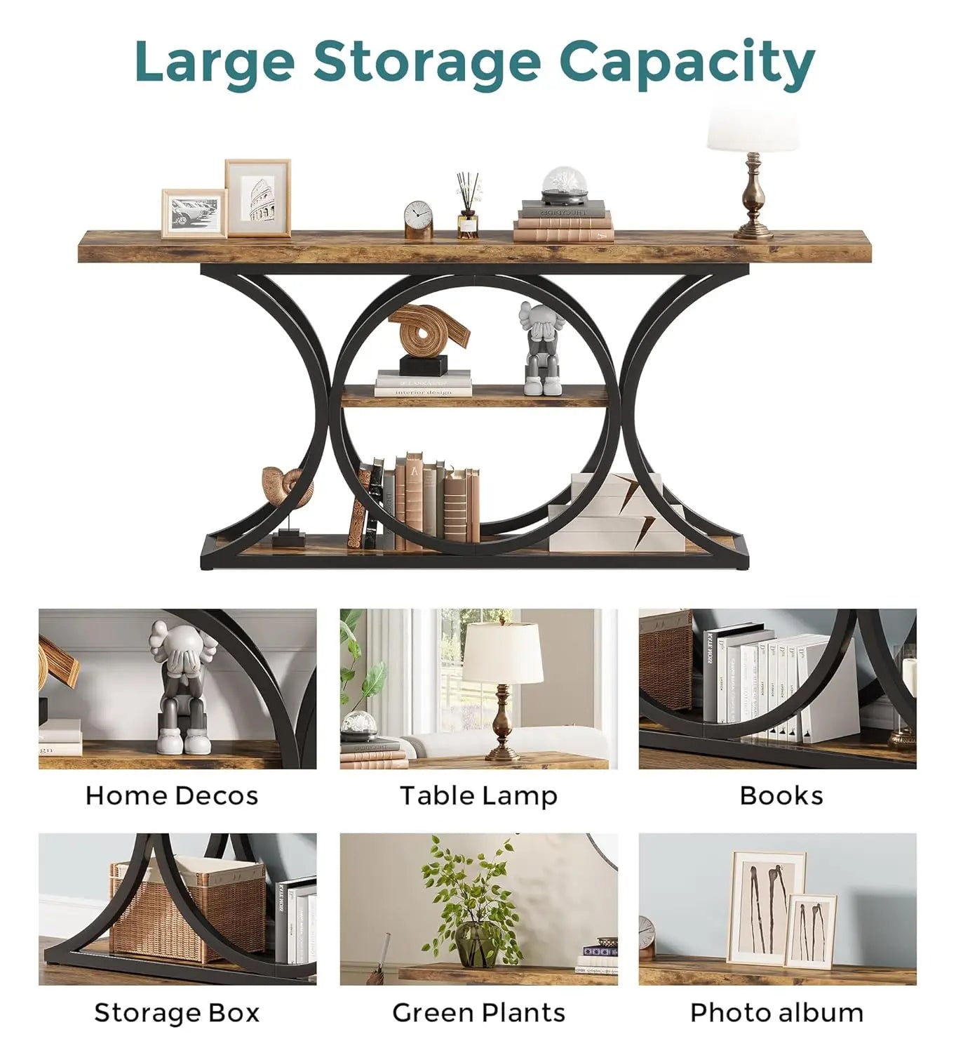 63" Extra Long Sofa Table, Rustic Entry Console Table
