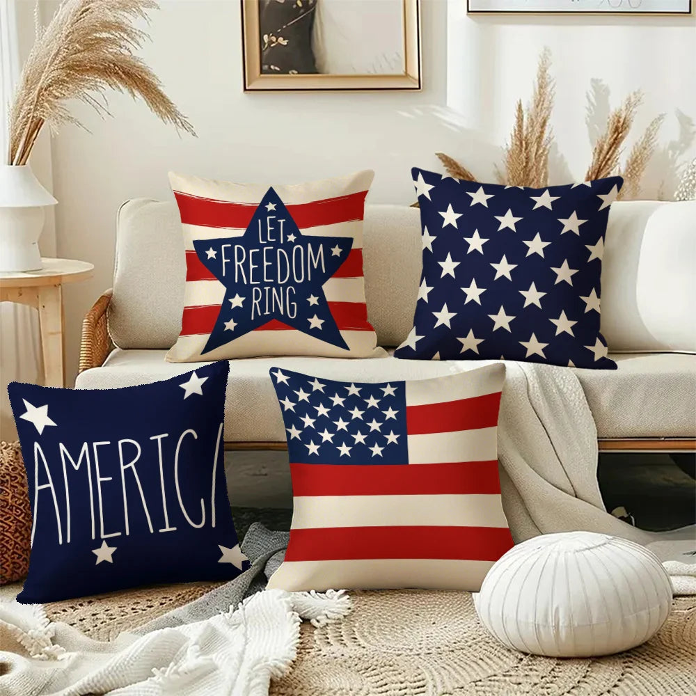 Patriotic Pillow Cover - American Flag,  Star Striped, Let Freedom Ring