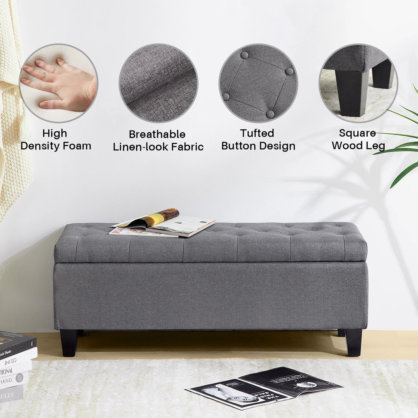 42'' Storage Ottoman/Bench with attached  Safety Lid Hinge