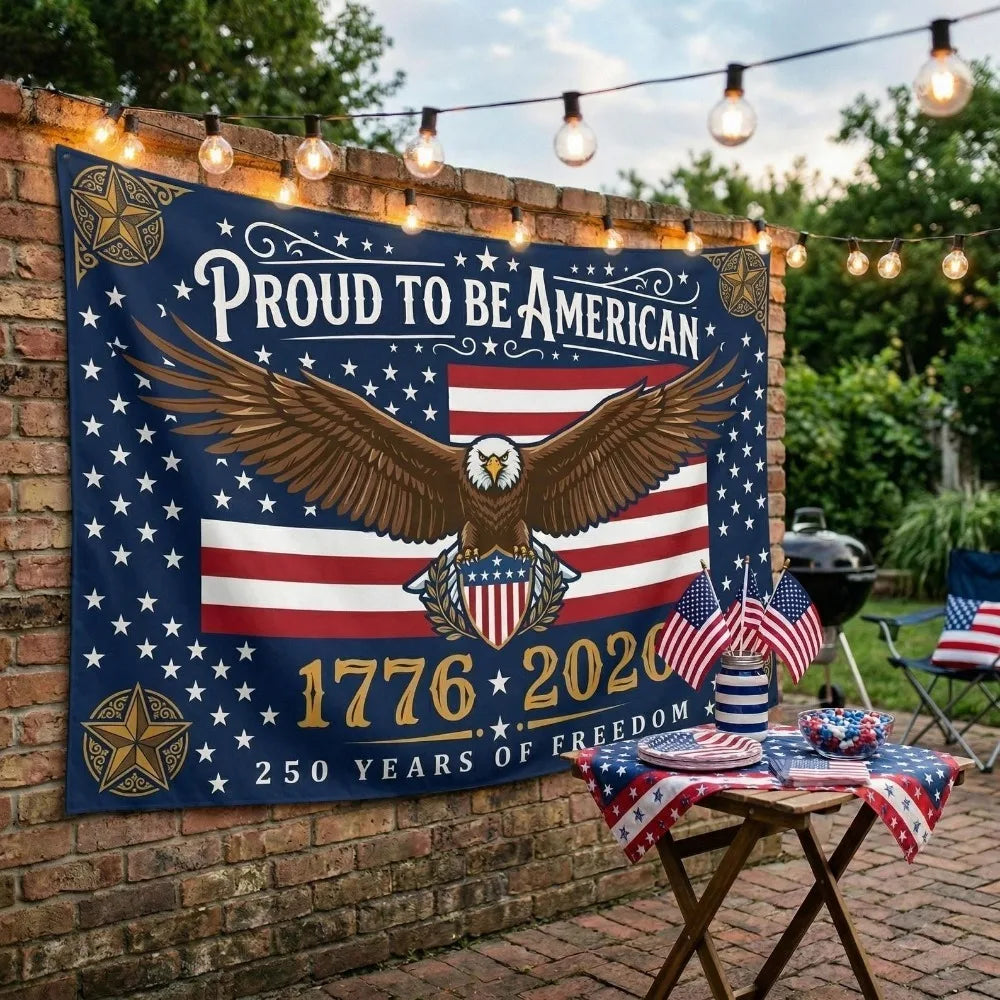 Proud to Be American Tapestry 250 Years of Freedom 1776–2026 Bald Eagle Patriotic Wall Decor for USA 250th Anniversary