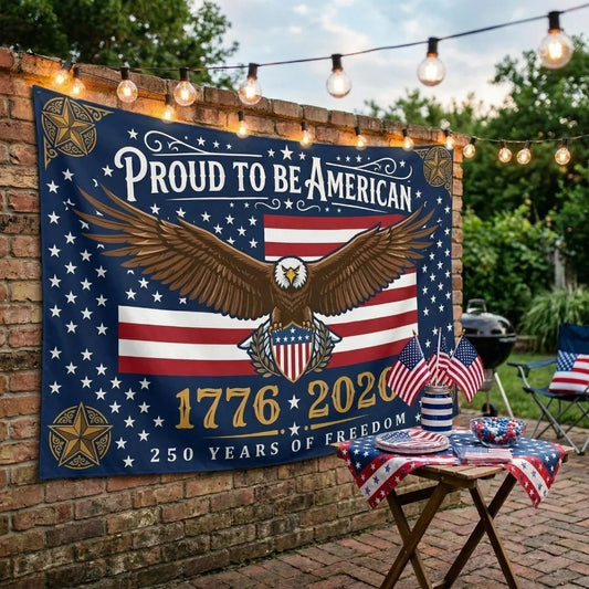 Proud to Be American Tapestry 250 Years of Freedom 1776–2026 Bald Eagle Patriotic Wall Decor for USA 250th Anniversary