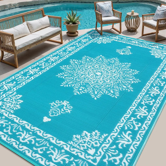 8x10 Ft Waterproof Reversible Outdoor Rug, UV Resistant
