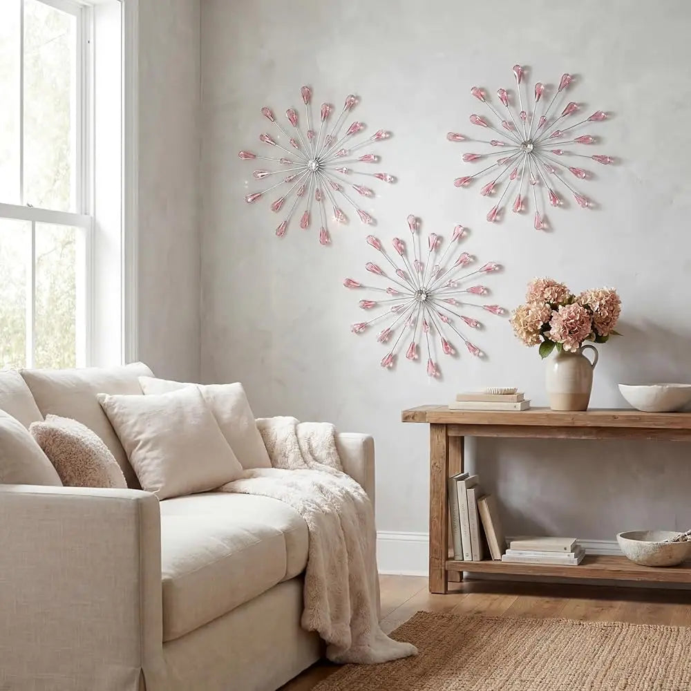 Crystal Home Décor Rhinestone Sun Star Wall Hanging Diamond Accents 18x18. 3 Set Metal Jeweled Wall Art Bling