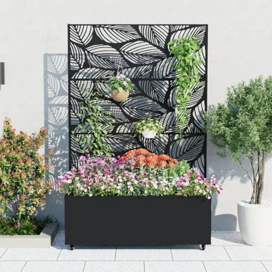 Metal Planter Box with Trellis and Wheels 71x47x16 R for Climbing Plants