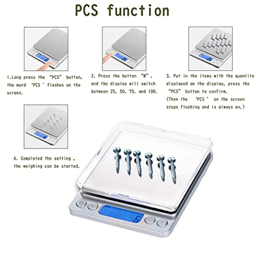 Small Kitchen Digital Food Scale with Blue Backlit LCD Display Stainless Steel 6 Units Auto Off Tare