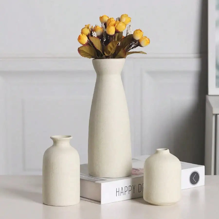 Minimalist Beige Ceramic Vases (Set of 3)