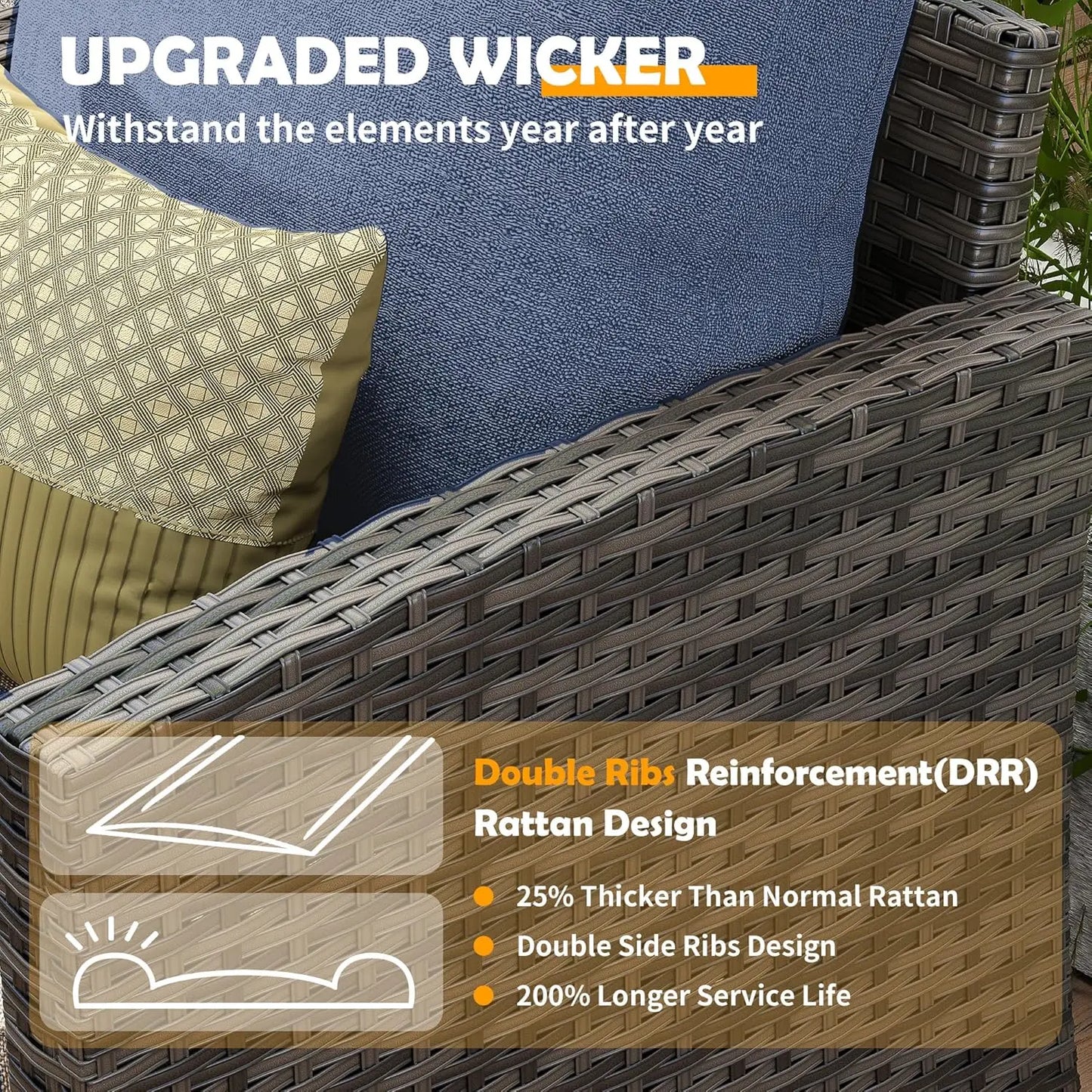 6‑Piece Gray PE Rattan Sectional Sofa Set – Swivel Chair, Side Table & 4" Cushions for Patio/Garden