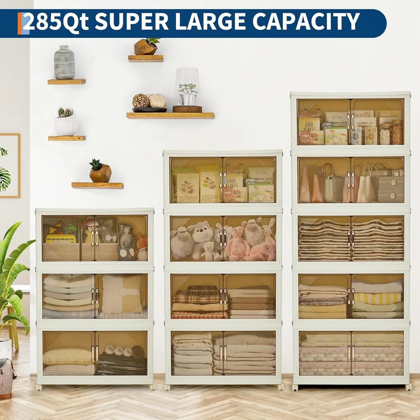 Stackable Storage Bins, Plastic Bins for Storage with Lids, Magnetic Doors
